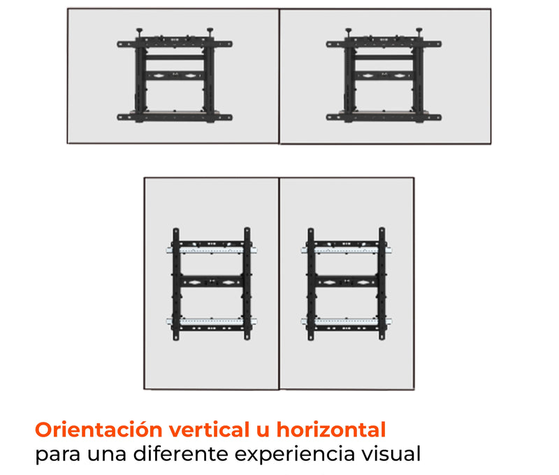 Soporte Videowall con sistema Push para TV Monitor 45 a 70 Pulg / VESA Max 600x400mm - 400x600mm / Carga 70 kg / Horizontal y Vertical / Perfil Min 120mm