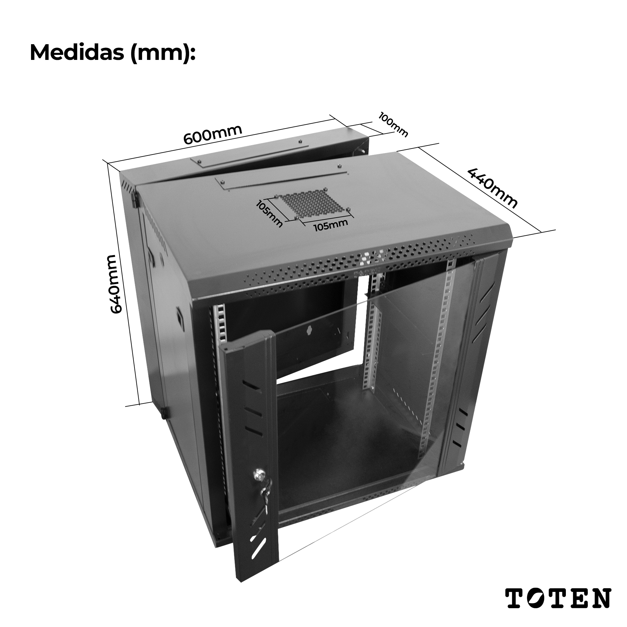 Gabinete Pivotable Abatible de Pared para Servidores / 12 RU / 60x54x64 cm (Largo, ancho y altura)