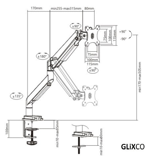Rack Soporte con Gas Spring de Escritorio para Monitor 17 a 32 Pulg 2.0