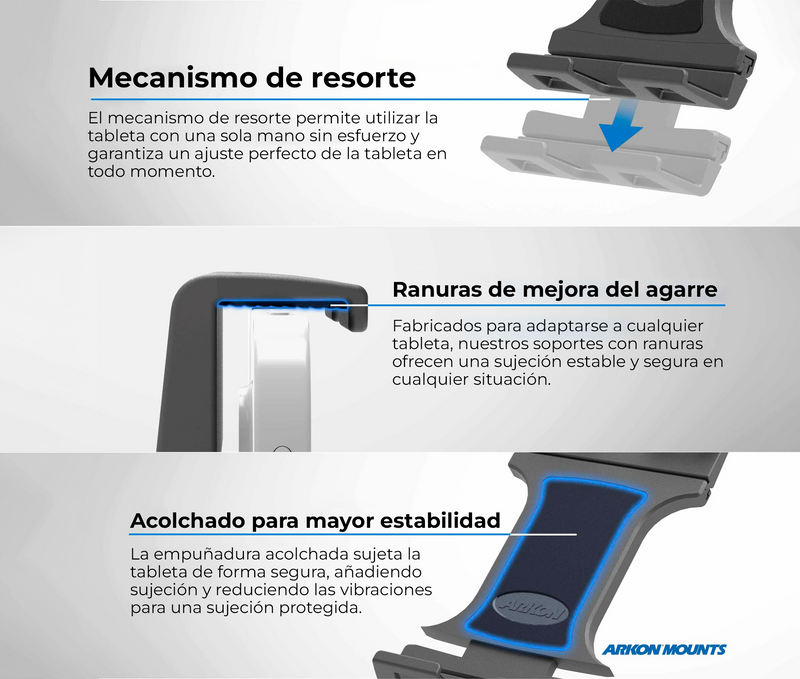 Soporte para tablet 7 a 18 Pulg - Montaje en Escritorio o Silla de Ruedas - Abrazadera tipo Prensa