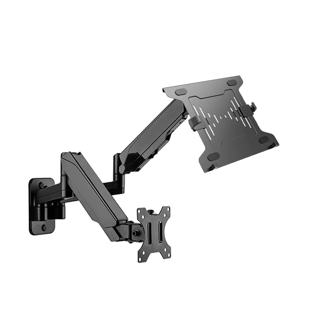 Rack Soporte Doble Brazo con Gas Spring de Pared para Monitor 17 a 27 Pulg y Laptop 10 a 15 Pulg