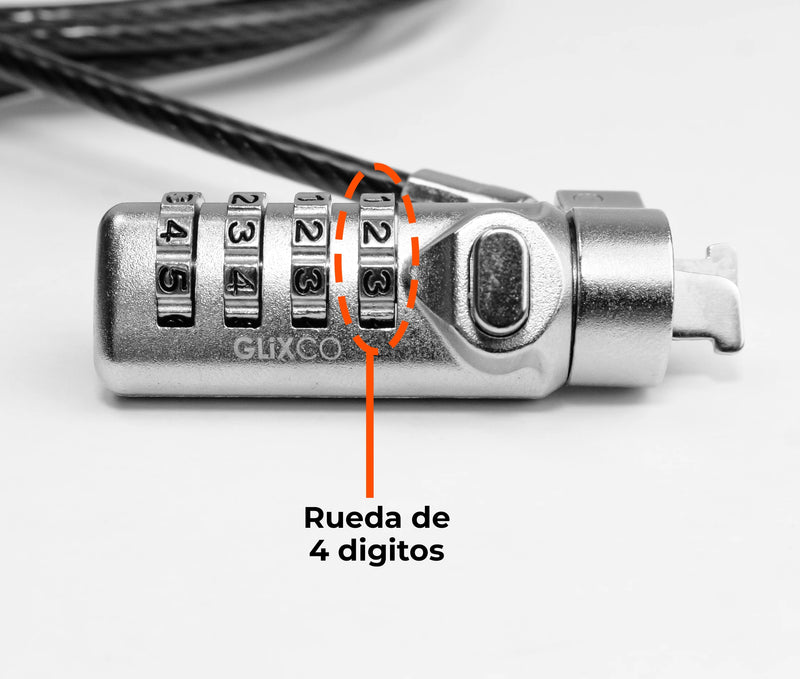 Cable de Seguridad para Laptop con Clave 4 dígitos / 2 Mt / Ranura Standard Kensington