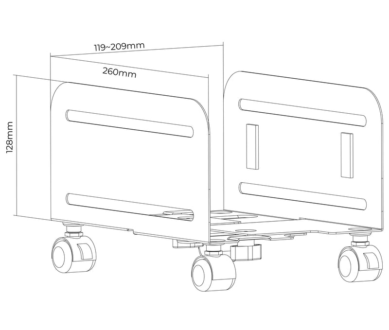 Base con ruedas para case CPU / PC Standard / Ancho regulable 119~209mm