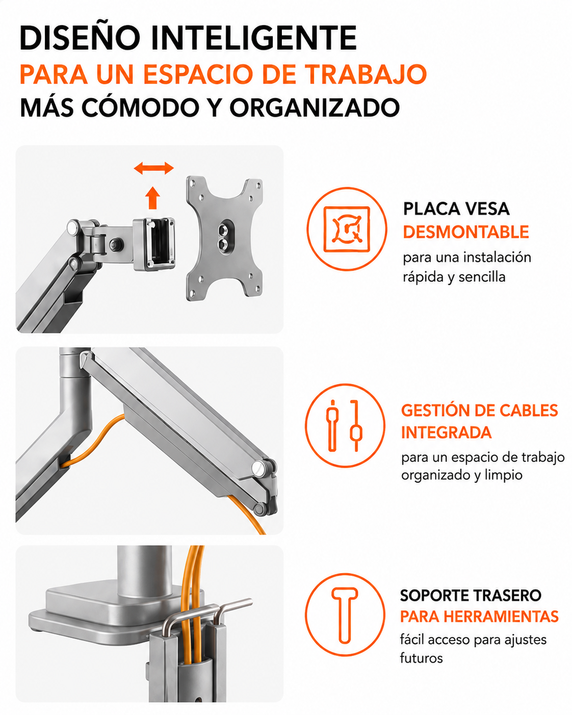 Rack Soporte con Gas Spring de Escritorio para Monitor 17 a 32 Pulg 2.0