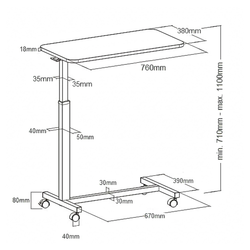 Mesa móvil para Laptop con altura ajustable 71 a 110 cm / Uso en Cama o Sofa