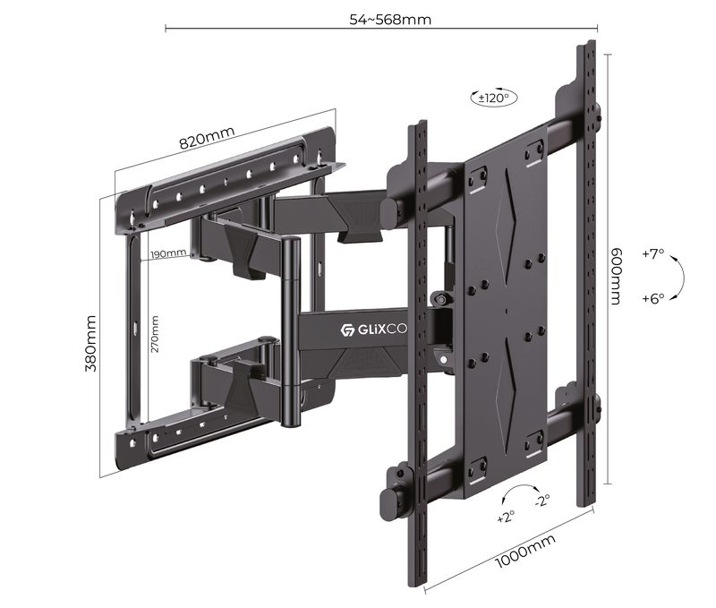 Rack Giratorio con doble brazo articulado Pantalla interactiva TV 65 a 140 Pulg / Carga 140 kg / VESA Max 1000x600mm