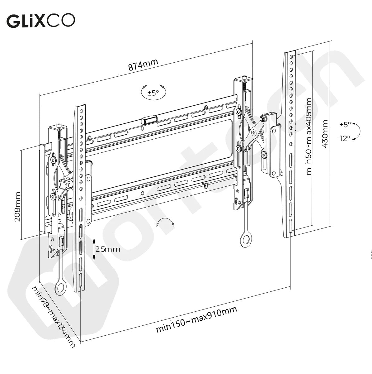 Rack Fijo con Inclinación para TV 43 a 90 Pulg / VESA Max 800x400mm / Carga 70 kg