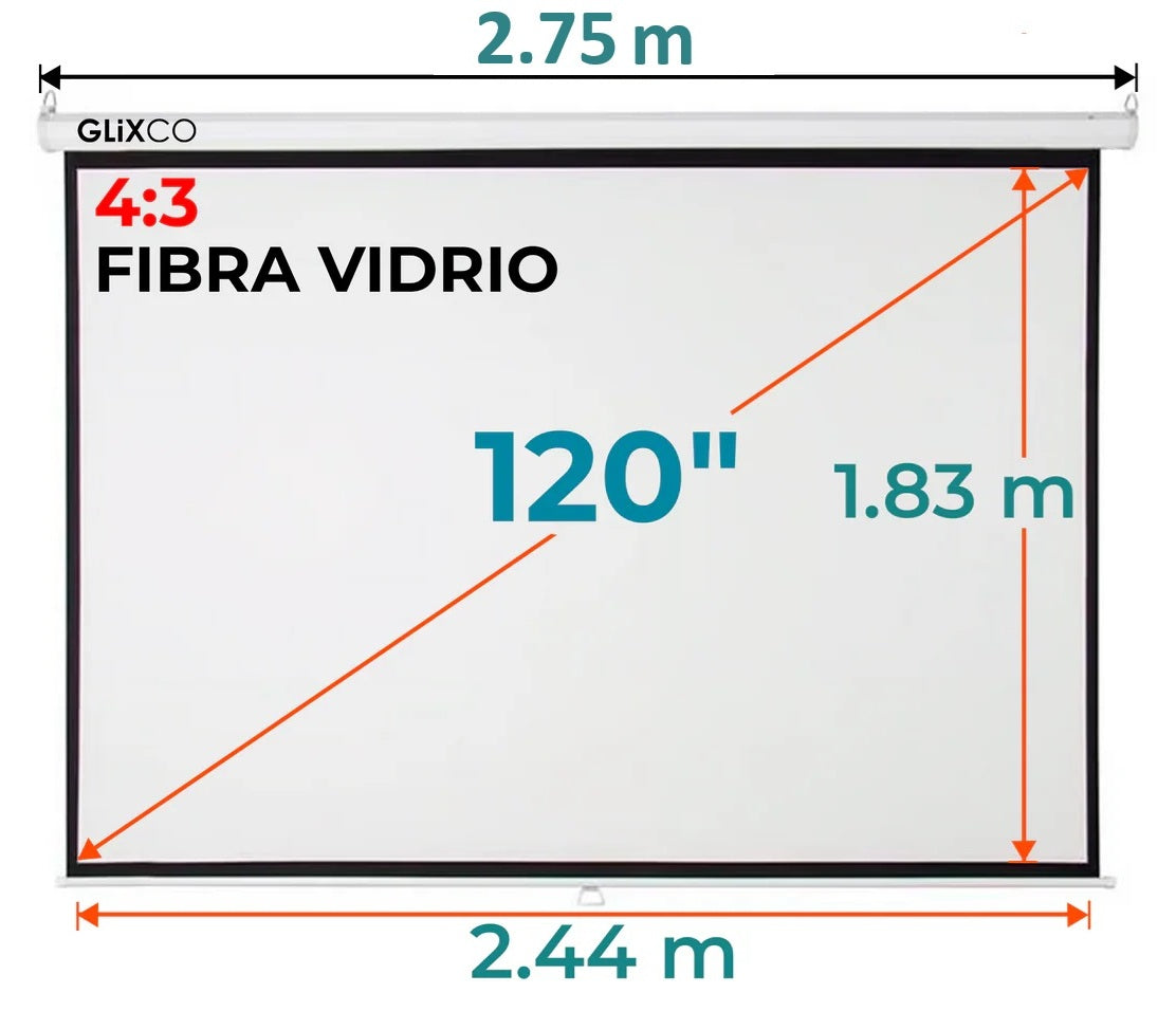 Ecran Manual 120 Pulg (4:3) 2.44x1.83 m / Fibra de Vidrio