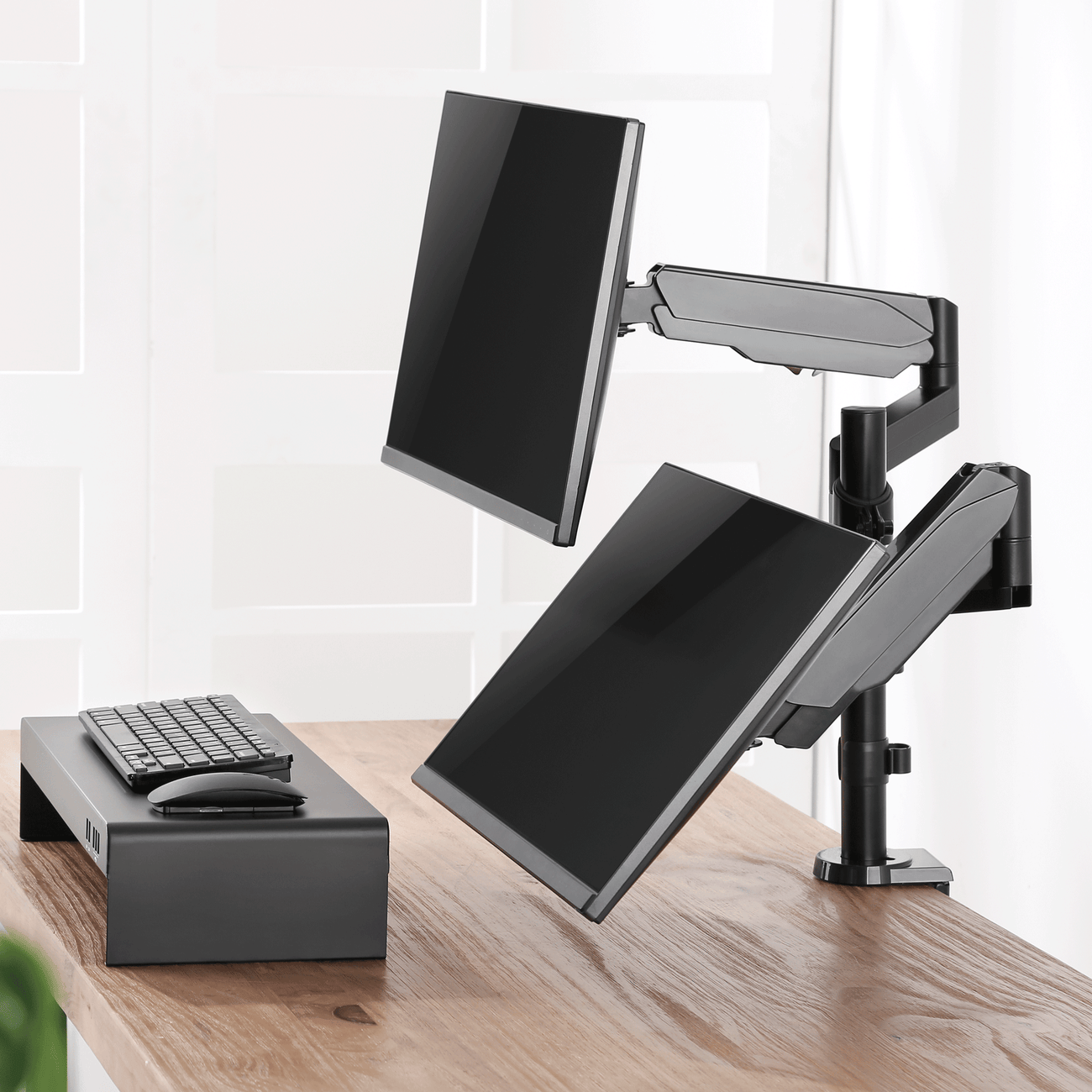 Rack Soporte Doble Brazo con Gas Spring de Escritorio para 2 Monitores 17 a 32 Pulg
