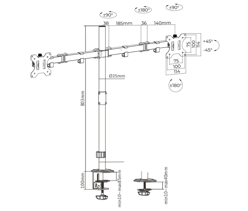 Rack Soporte Doble Brazo de Escritorio para 2 Monitores 13 a 32 pulg