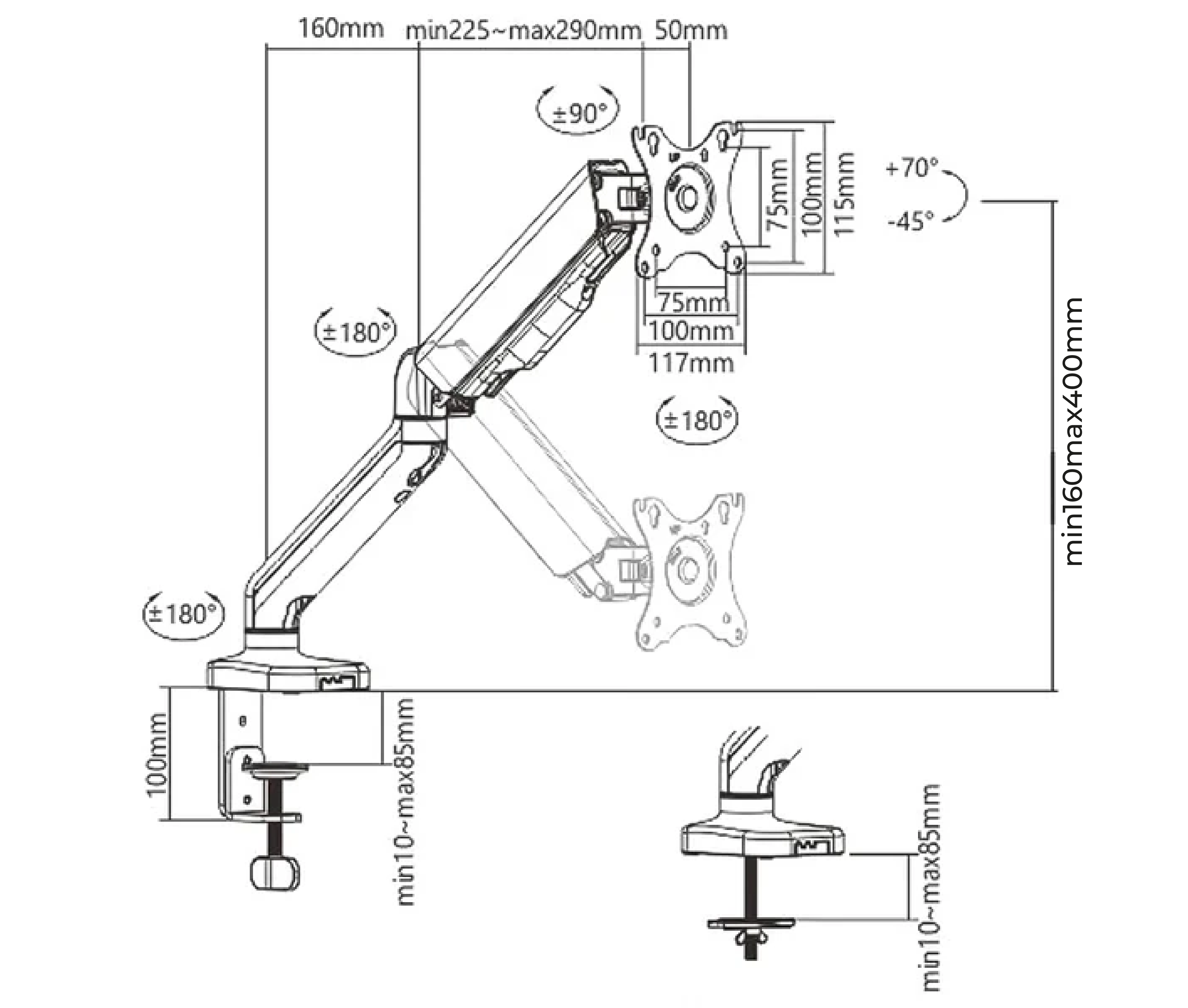Soporte con Gas Spring de escritorio para Monitor 17 a 32 Pulg