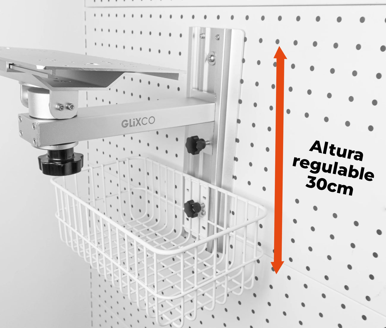Soporte de Pared Brazo con Canasta para Monitor Medico Multiparametro / Altura regulable