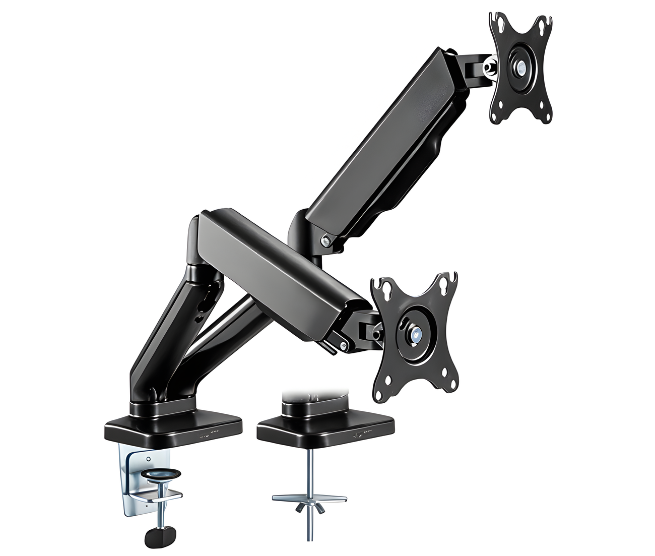Rack Soporte Doble Brazo con Gas Spring para 2 Monitores 17 A 32 Pulg