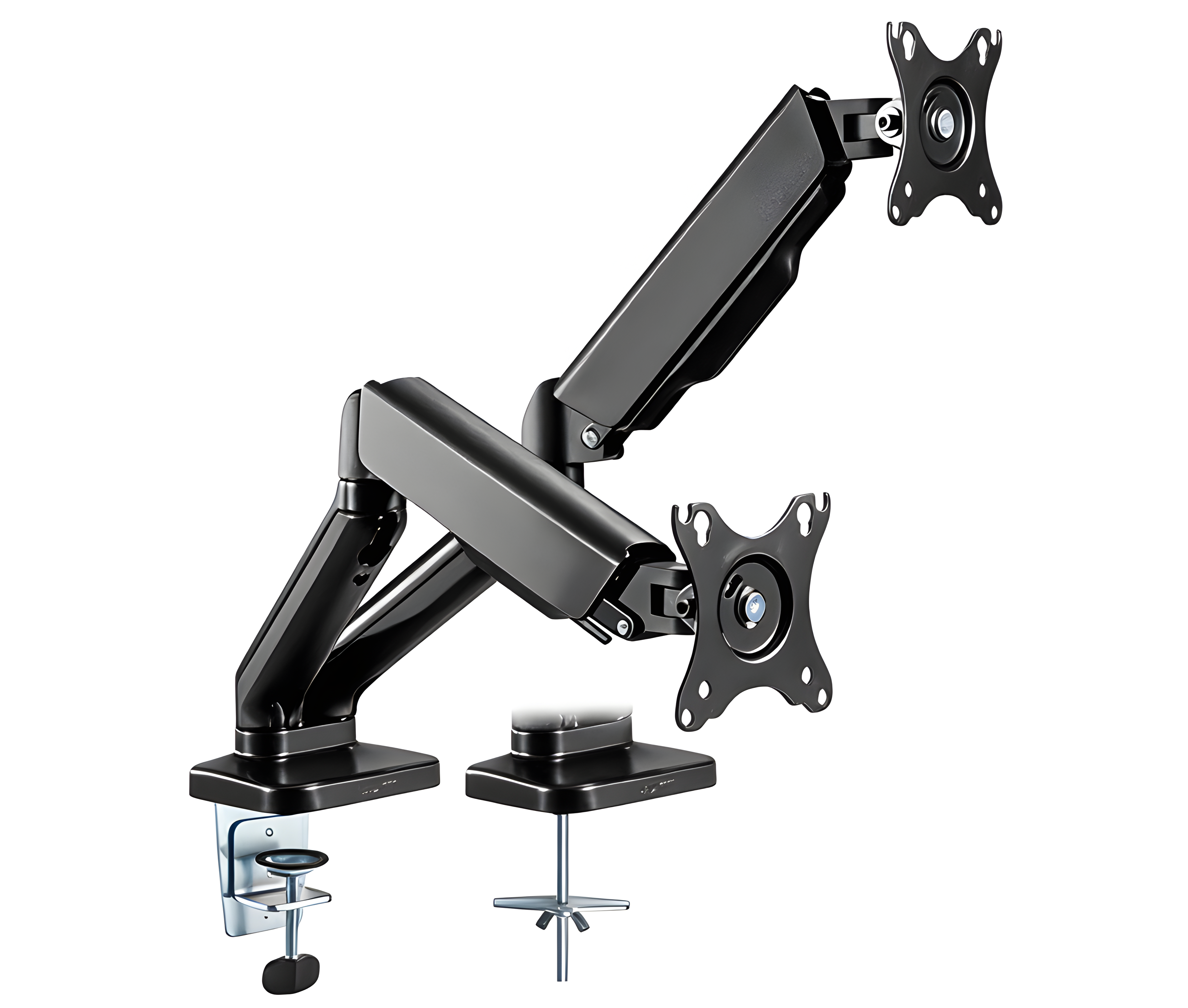 Rack Soporte Doble Brazo con Gas Spring para 2 Monitores 17 A 32 Pulg