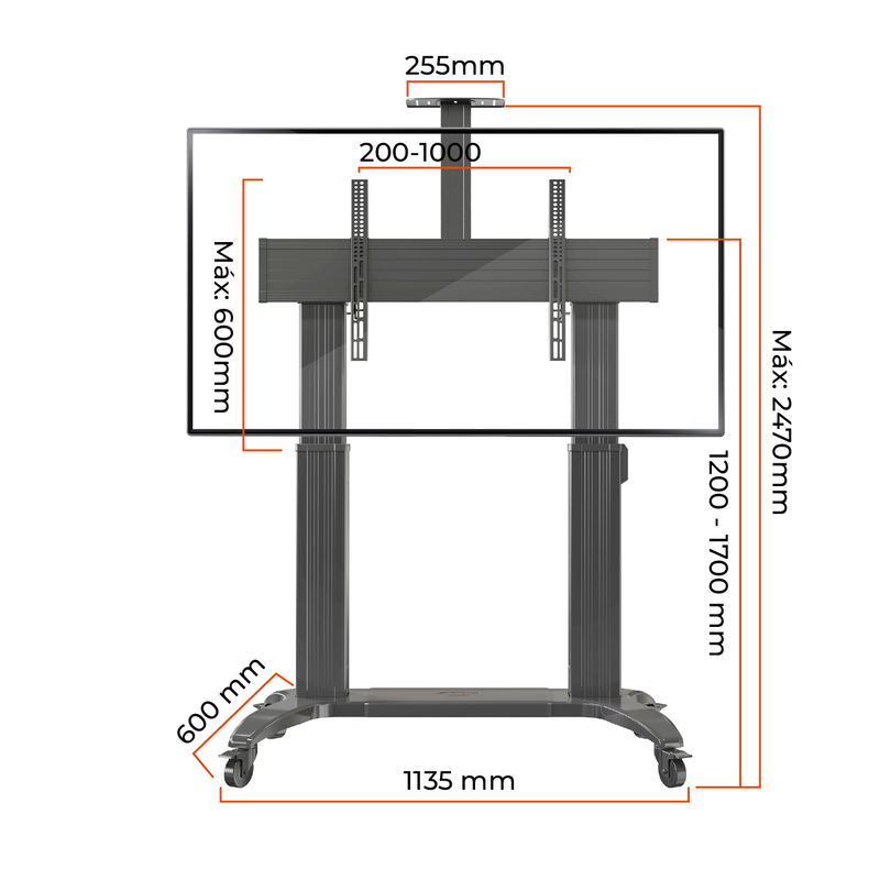 Pedestal Eléctrico Motorizado con Ruedas para TV 75 a 110 Pulg / VESA Max 1000x600mm / Carga 136 kg