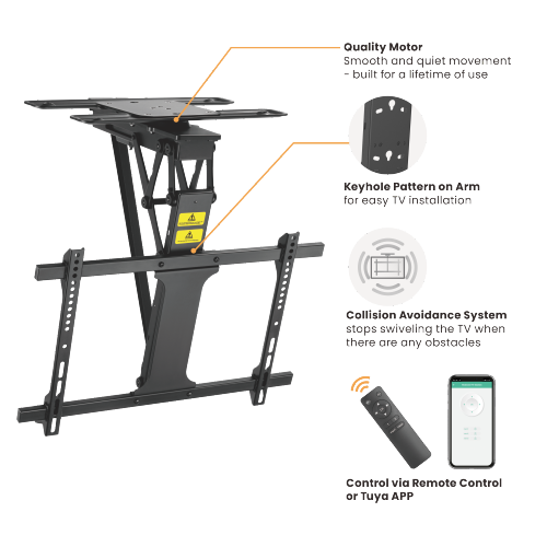 Rack Techo Electrico Plegable Giratorio  a Control Remoto  TV 32 a 65 Pulg / VESA Max 600x400mm / Carga 35 kg