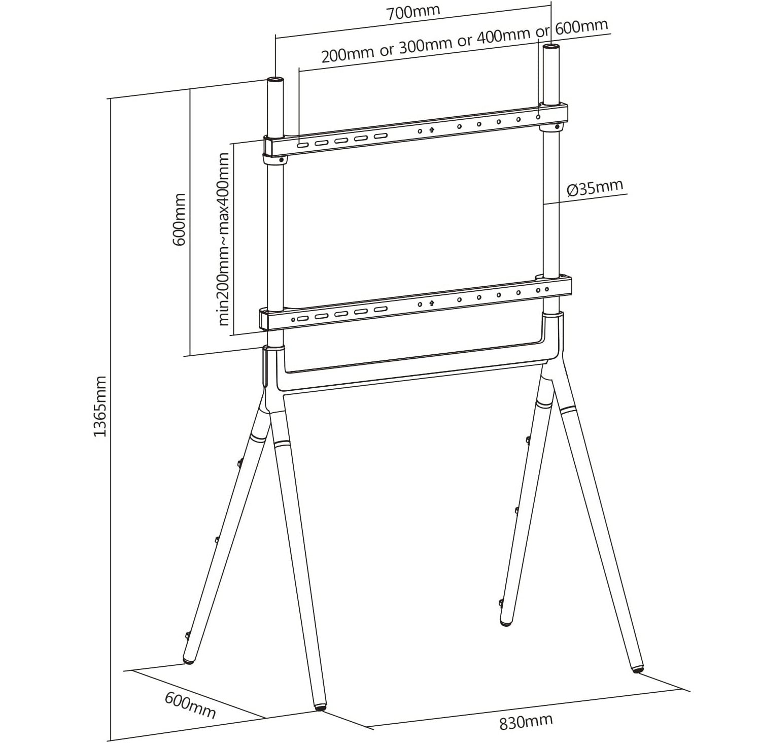 Pedestal con 4 Patas Madera TV 49 a 70 Pulg / VESA Max 600x400mm / Carga 40 kg