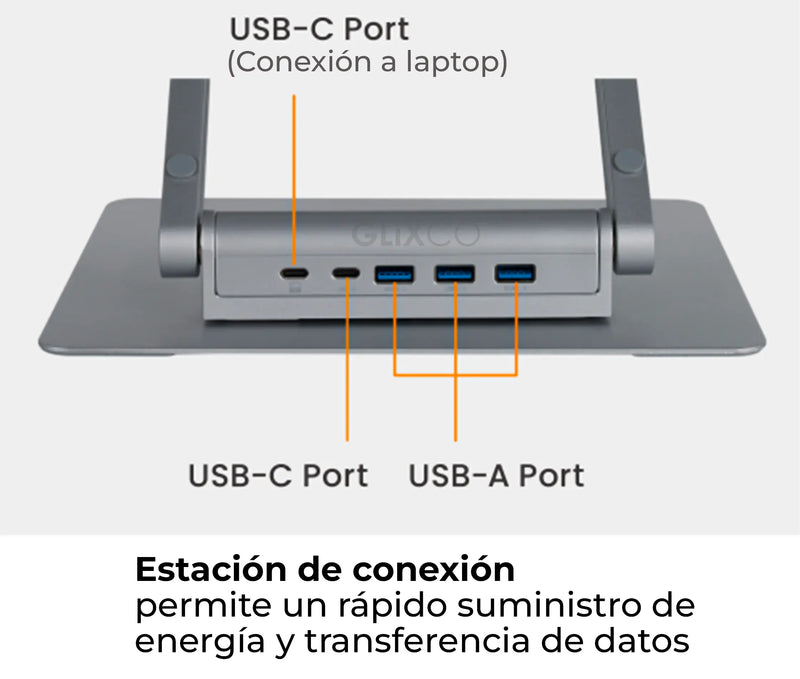 Soporte Plegable Giratorio 360° para Laptop 11 a 17 Pulg con Puertos USB