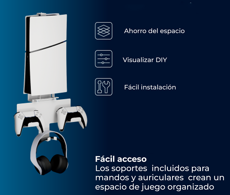 Rack Soporte de Pared para PS5/PS5 Slim, Mandos y Audifonos