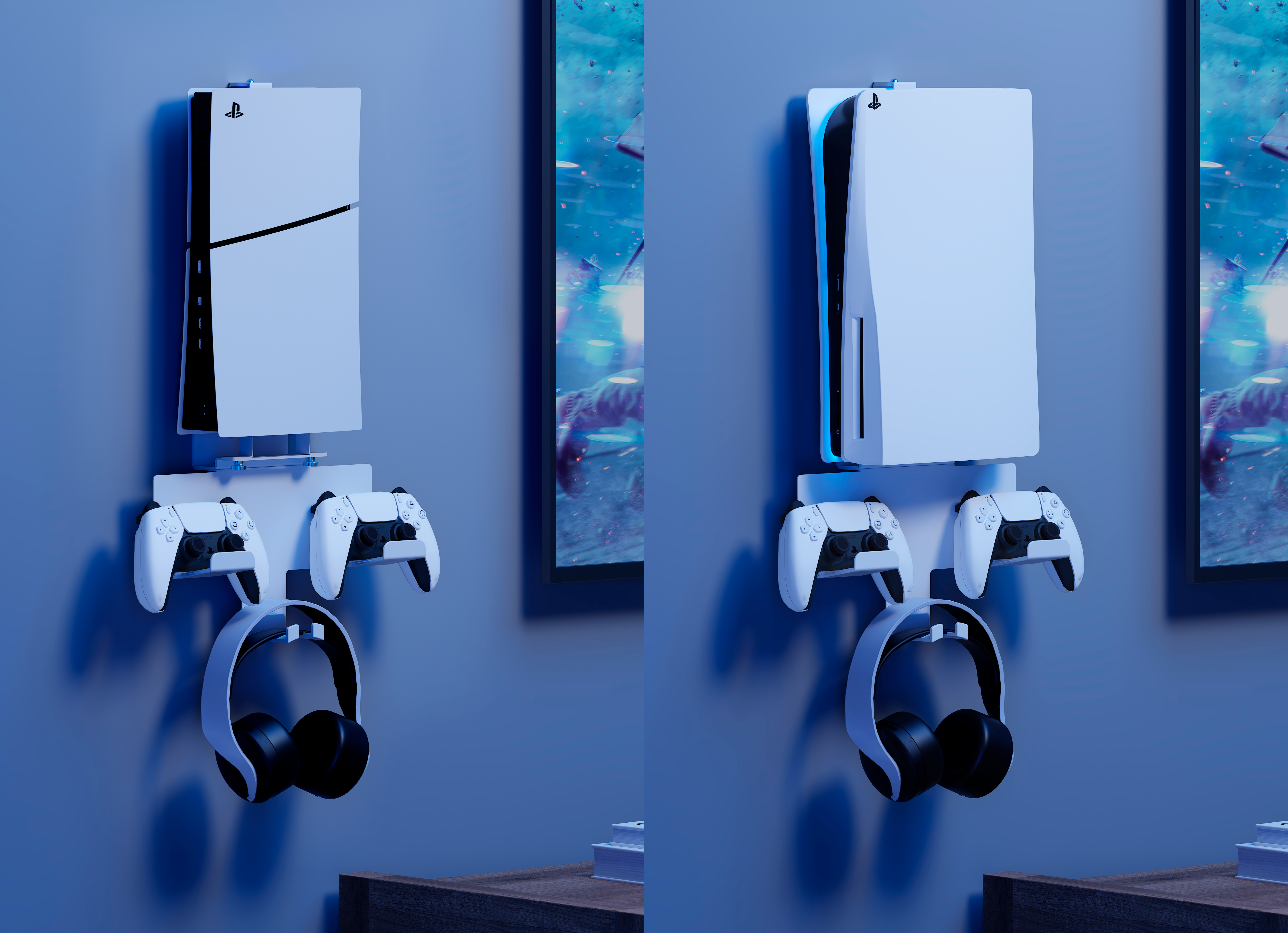Rack Soporte de Pared para PS5/PS5 Slim, Mandos y Audifonos