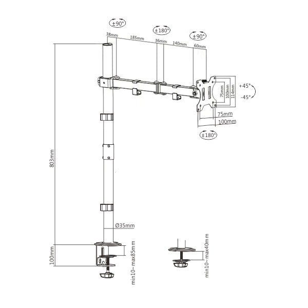 Rack Soporte de Escritorio para Monitor 13 a 32 Pulg / Tubo Extra Alto 80 cm