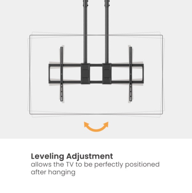 Rack Techo con doble Tubo TV 60 a 120 Pulg / Alt Regulable 109 - 169 cm / VESA Max 1000x600mm / Carga 120 kg