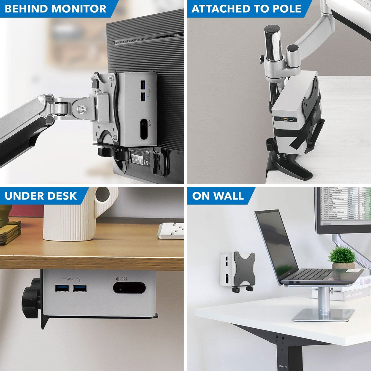Soporte Universal para Mini PC/ CPU - Fijación Debajo de Escritorio, Poste Tubular y Rack