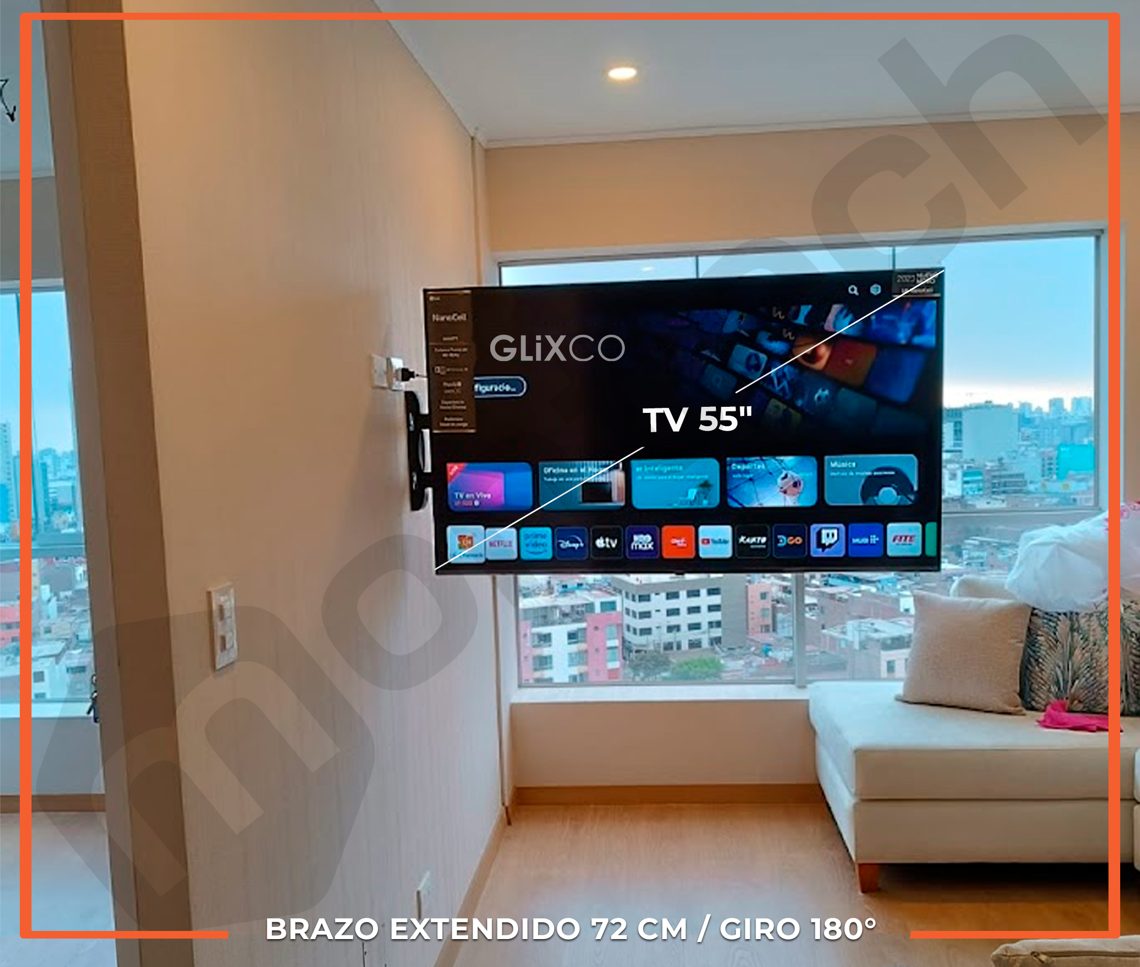 Rack Giratorio TV 32 a 65 Pulg / VESA max 400x400mm / Carga 50 kg / Brazo extendido 72 cm