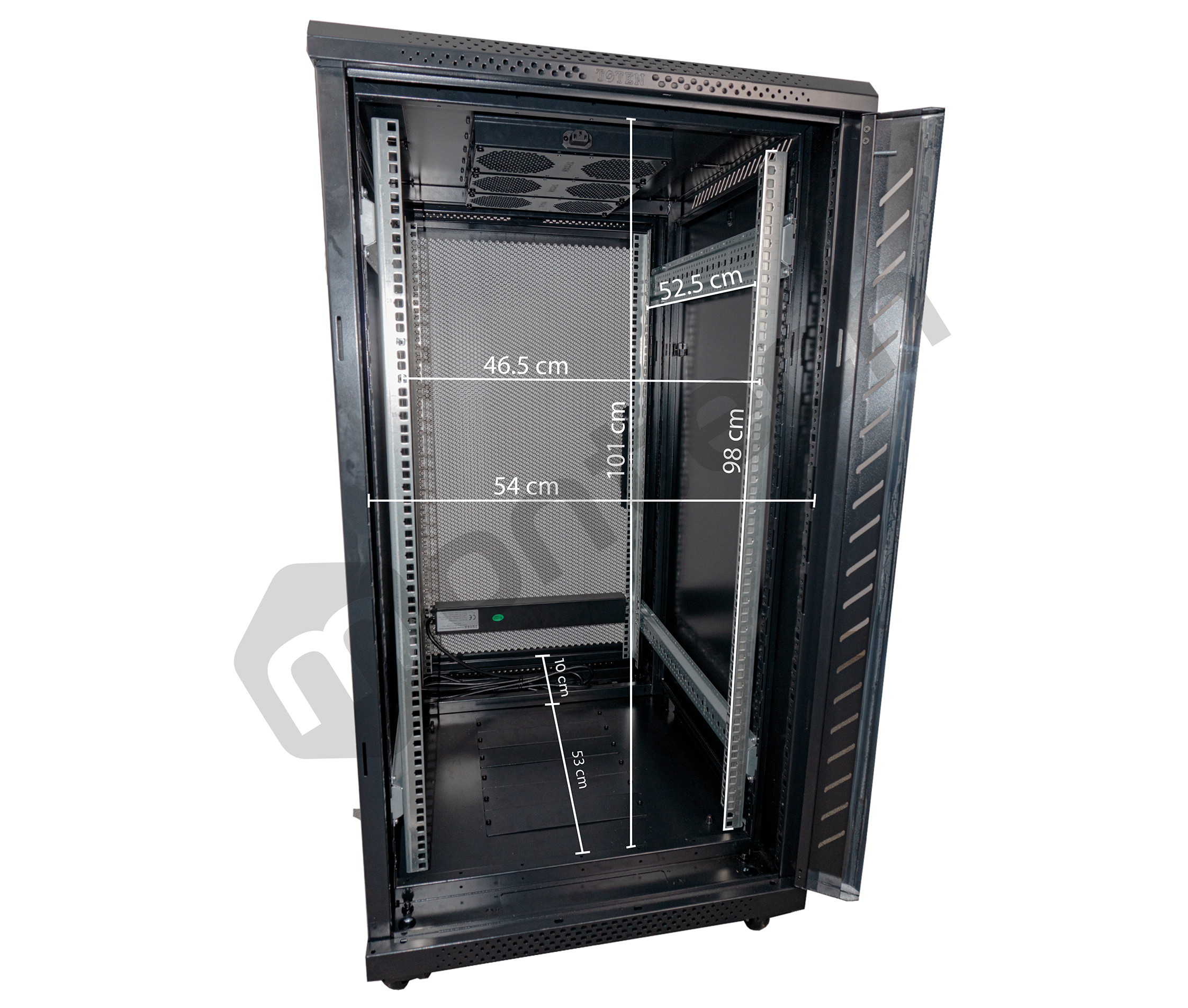 Gabinete de Piso para Servidores / 22 RU / 60x80x116 cm (AnchoxProf.xAlt.) / Puerta Frontal Vidrio Posterior Microperforada