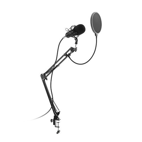 Micrófono condensador y soporte de brazo con abrazadera