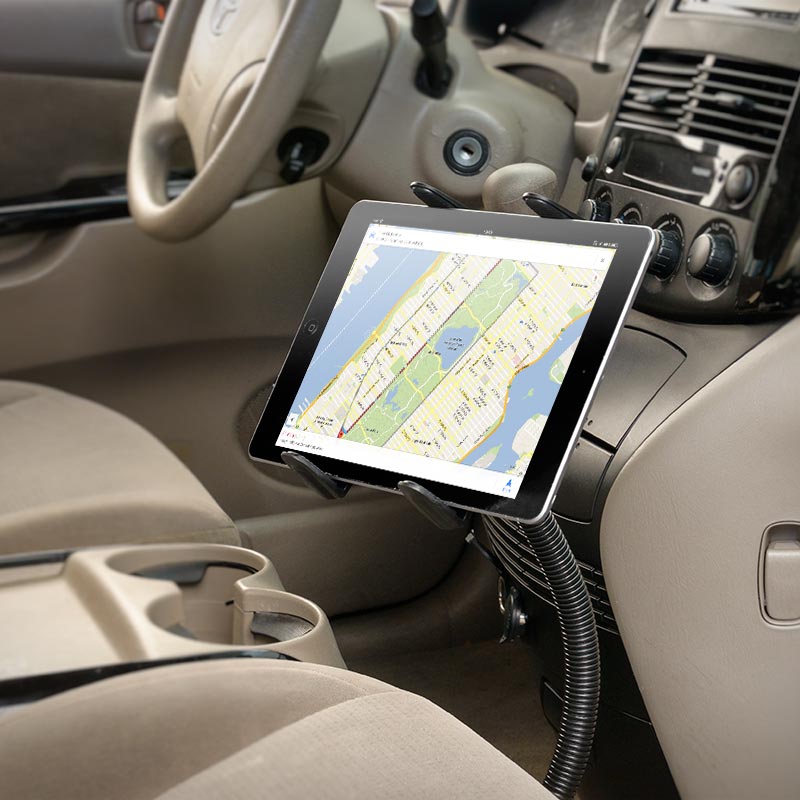Soporte con brazo Flexible 56cm  para tablet 7" a 18.4" - Fijación en asiento del auto y camiones