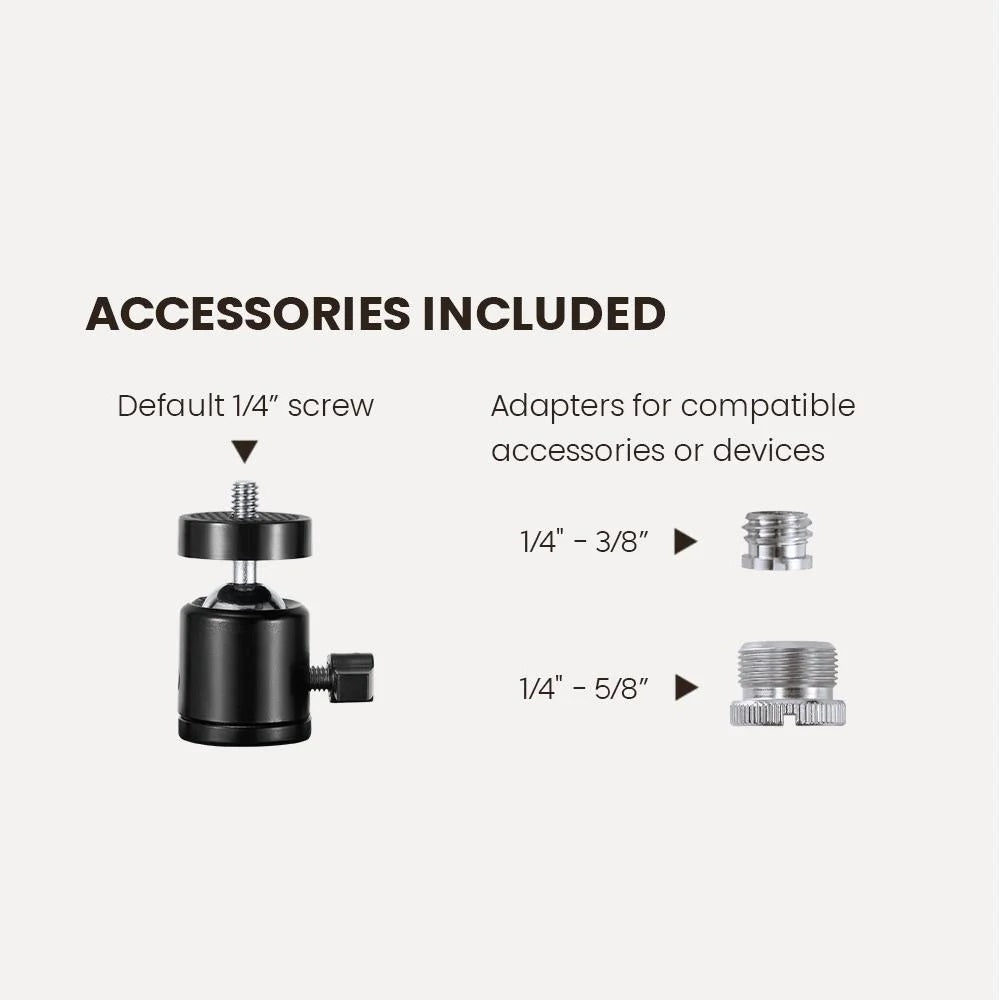 Soporte con Rosca 3/8 y 5/8 para Cámara web , Micrófono, Cámara Profesional, Aro de Luz - Fijación en Pared o Rack Vesa con brazo