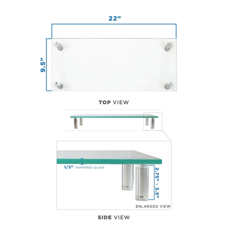Soporte Sobre Mesa de Vidrio Templado para Monitor  con Altura Regulable - Medida 56 x 24 cm  Espesor 10mm Carga 30kg