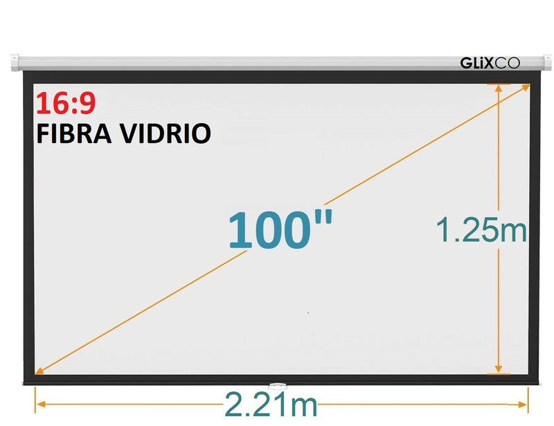 Ecran Manual 100 Pulg ( 16:9 )  2.21 x 1.25m / Fibra de Vidrio