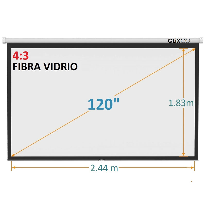 Ecran Manual 120 Pulg ( 4:3 ) 2.44 x 1.83m / Fibra de Vidrio
