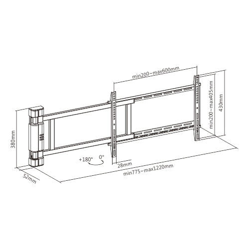 Rack Giratorio Tv 32 a 75 Pulg - Brazo Extra Largo 122cm - Vesa max 600 x 400mm - Giro 170 grados