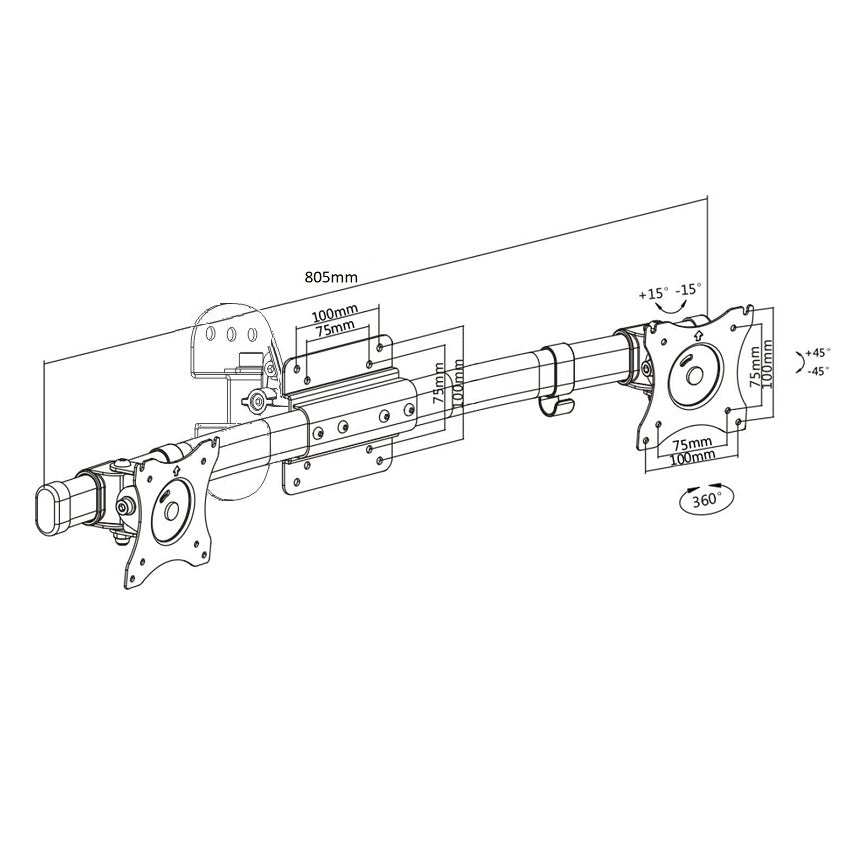 Rack Soporte Doble de Pared para 2 Monitores de 13 a 27 Pulg