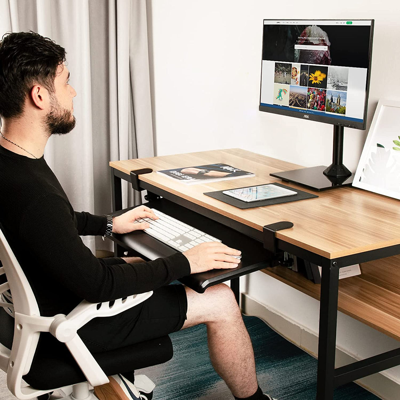 Bandeja Deslizante para Teclado y Mouse con Abrazadera - Debajo del Escritorio